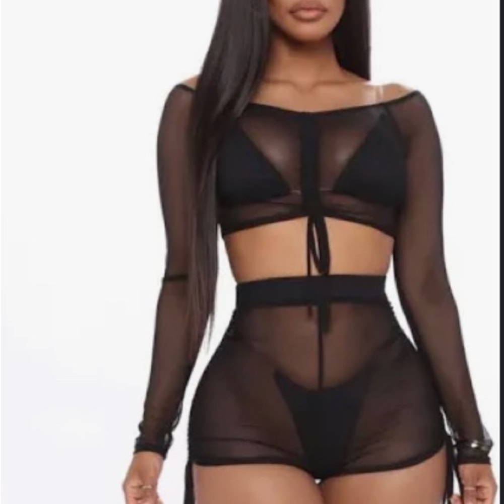 Black mesh shorts beach coverup